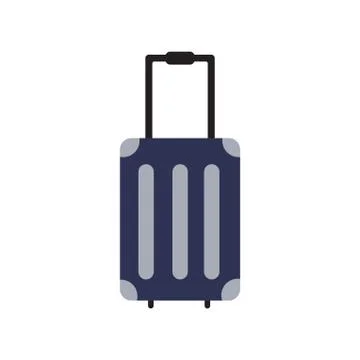 Blue suitcase vector illustration in flat style. Baggage bag with trolley iso Stock Illustration