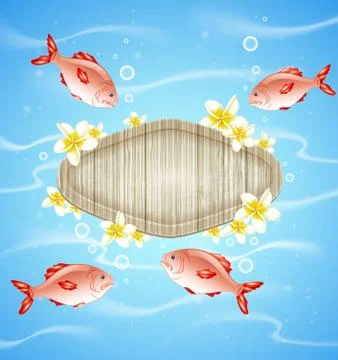 Blue summer background with fish Stock Illustration