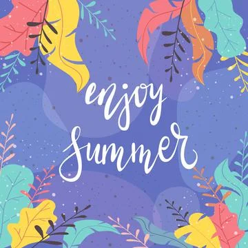 Blue Summer Background with Leaves Illustration