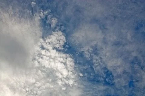 Blue summer sky with partial cloud cover Stock Photos