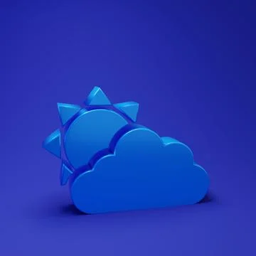 Blue Sun and cloud weather icon isolated on blue background. Minimalism con.. Stock Illustration