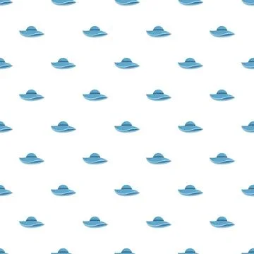 Blue sun hat repeating pattern on white background Stock Illustration