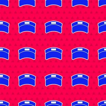 Blue Sun visor cap icon isolated seamless pattern on red background. Sport イラスト素材
