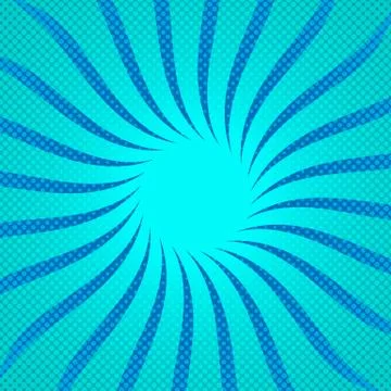 Blue sunbeams halftone background. Vector illustration. Illustrazione stock