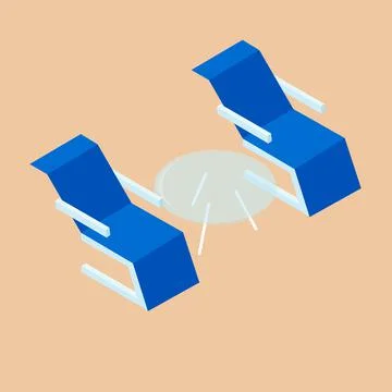 Blue sunbeds and tea table on sand eps.10 Stock Illustration