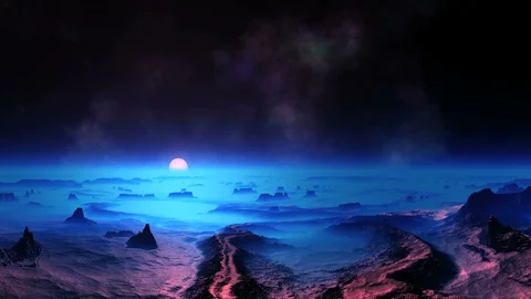 Blue Sunset on Alien Planet Stock Footage 86591434