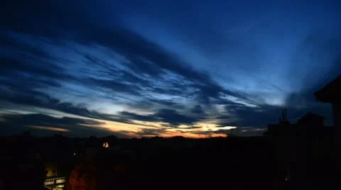 Blue sunset with clouds and city Stock-Footage 12514257