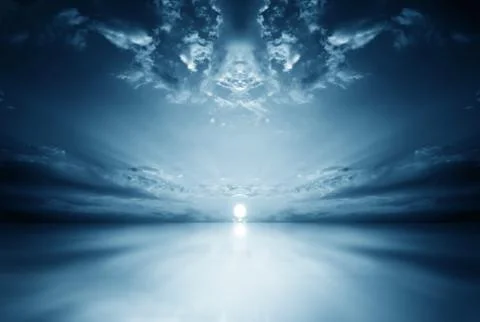 Blue Sunset over Sea Stock Illustration