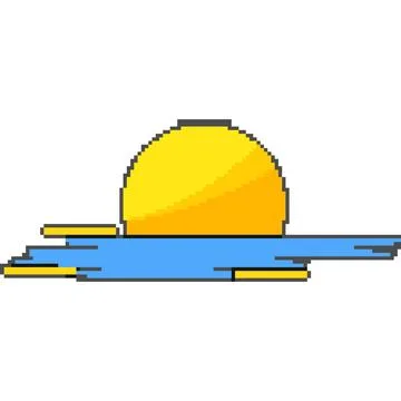 Blue sunset pixel art vector illustration Illustrazione stock