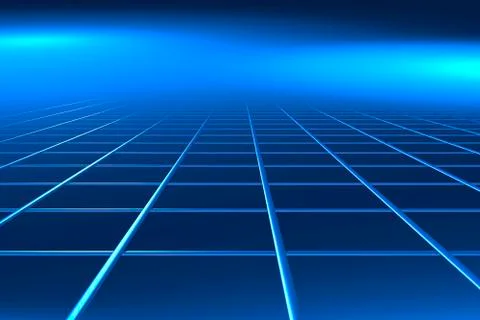 Blue surface with grid structure running to perspective vanishing point, 3d i Stock Illustration