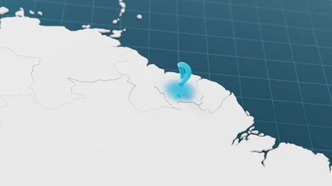 Blue Suriname 3d map with pointer pin surrounded with other countries in white Stock Footage 316250761