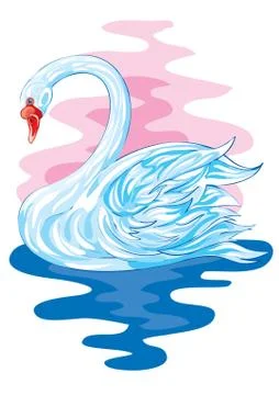 Blue swan on a pond, isolated object on a white background, vector illustrati Stock Illustration
