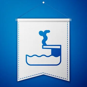 Blue Swimmer diving into pool icon isolated on blue background. White pennant Stock Illustration