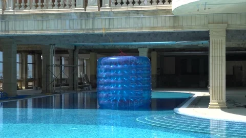 Blue swimming pool in Albatross complex in Arkhipo-Osipovka. Stock Footage 155115911