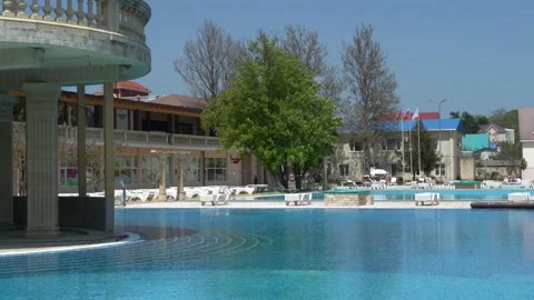 Blue swimming pool in Albatross complex in Arkhipo-Osipovka. Stock Footage 155115956