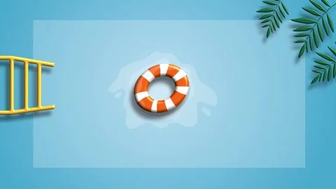 Blue swimming pool border with life buoy float rope Stock Footage 323446960