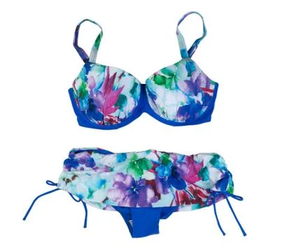 Blue swimsuit with a pattern. Stock Photos