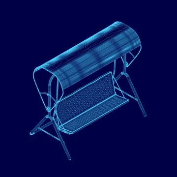 Blue swing is shown in a blue background. The swing is suspended from a metal Stock Illustration