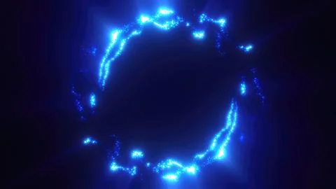 Blue swirling circle frame of multicolored lines of  energy particles. Abst.. Stock Illustration
