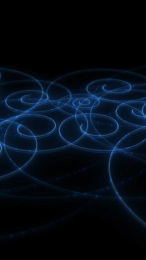 Blue swirling light trails elegant circular curves, glowing arcs, and dark abstr Stock Footage 340570431