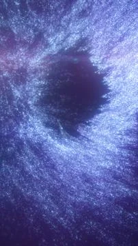 Blue swirling particle vortex with a dark center, forming a cosmic tunnel a.. Stock Illustration