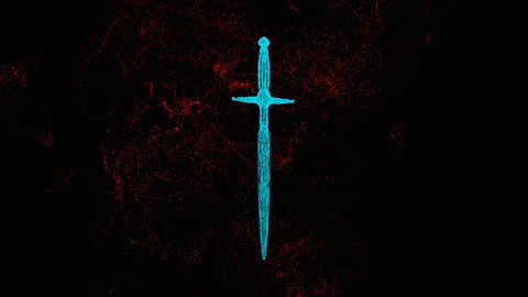 Blue sword on the red background Stock Footage 239763983