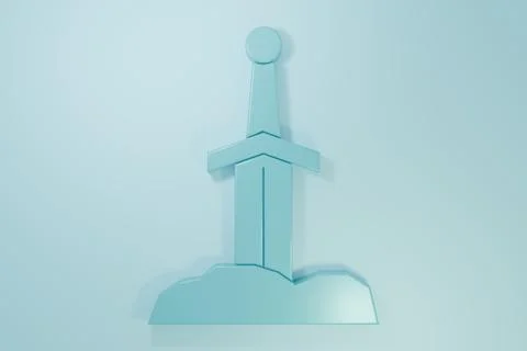 Blue Sword in the stone icon isolated on blue background. Excalibur the swo.. Stock Illustration