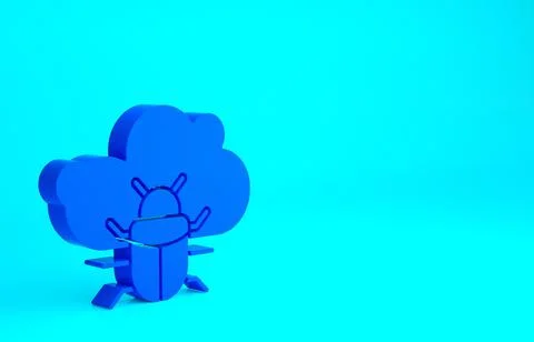 Blue System bug on a cloud icon isolated on blue background. Cloud computing  스톡 일러스트