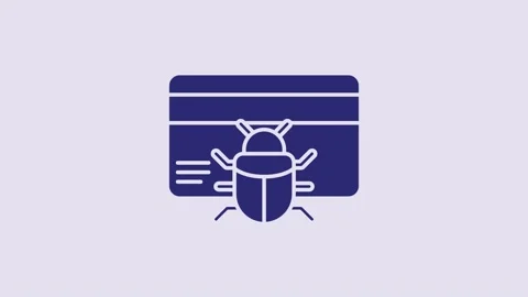Blue System bug in credit card icon isolated on purple background. Code bug Stock Footage 232799354