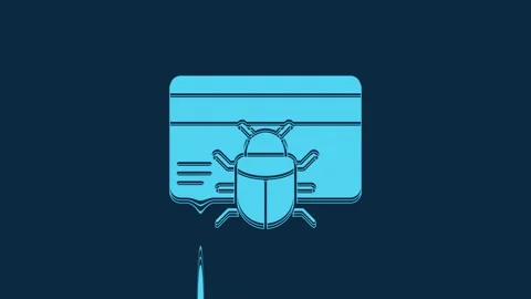 Blue System bug in credit card icon isolated on blue background. Code bug Stock Footage 235781271