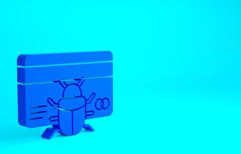 Blue System bug in credit card icon isolated on blue background. Code bug con イラスト素材
