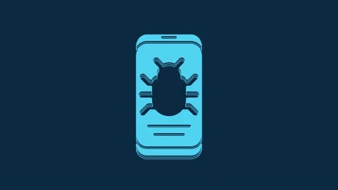 Blue System bug on mobile icon isolated on blue background. Code bug concept Stock Footage 235781345
