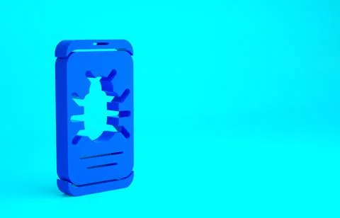 Blue System bug on mobile icon isolated on blue background. Code bug concept. 스톡 일러스트