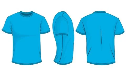 Blue t-shirt template in front, side and back views Stock Illustration