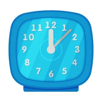 Blue Table Clock of Square Shape, Retro Style Time Measuring Instrument Vector Stock Illustration
