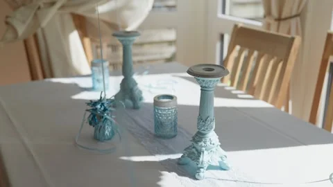 Blue Table Decorations for Birthday Party Stock-Footage 346057367