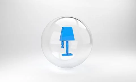 Blue Table lamp icon isolated on grey background. Glass circle button. 3D ren Stock Illustration