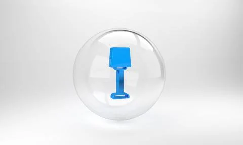 Blue Table lamp icon isolated on grey background. Glass circle button. 3D ren Stock Illustration