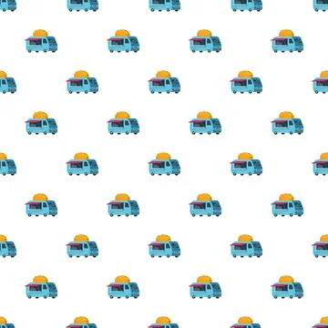 Blue taco food trucks creating seamless pattern background 스톡 일러스트
