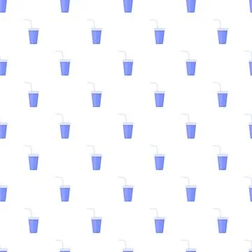Blue takeaway cups pattern with drinking straws Stock Illustration