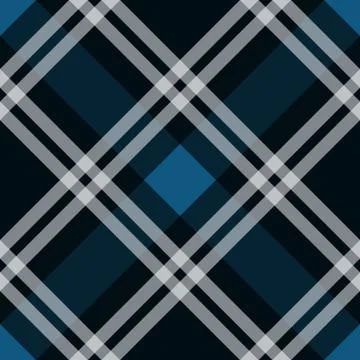 Blue tartan fabric texture diagonal pattern seamless vector illustration Stock Illustration
