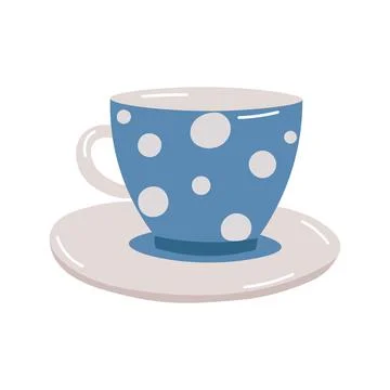 Blue tea cup on white background. Blue polka dot cup. Stock Illustration