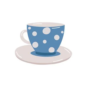 Blue tea cup on white background. Blue polka dot cup. Stock Illustration