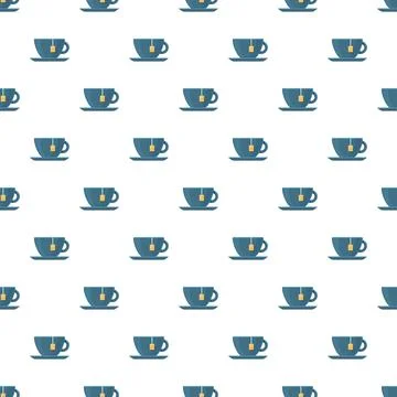 Blue tea cups with teabags pattern background Stock Illustration