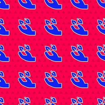 Blue Tea leaf in hand icon isolated seamless pattern on red background. Tea Illustrazione stock