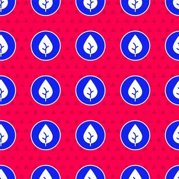 Blue Tea leaf icon isolated seamless pattern on red background. Tea leaves Stock Illustration