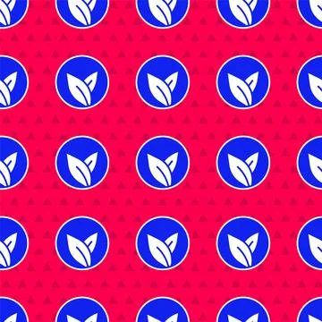 Blue Tea leaf icon isolated seamless pattern on red background. Tea leaves.   Illustrazione stock