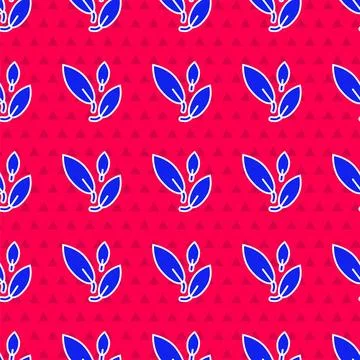 Blue Tea leaf icon isolated seamless pattern on red background. Tea leaves Stock Illustration