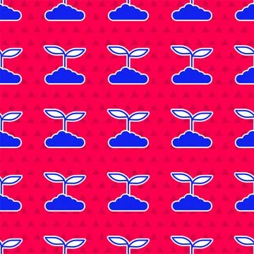 Blue Tea leaf icon isolated seamless pattern on red background. Tea leaves Stock Illustration