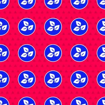 Blue Tea leaf icon isolated seamless pattern on red background. Tea leaves... Stock Illustration